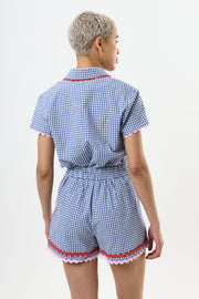 Hilton Gingham Ric Rac Trim Shorts - Blue