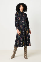 Jessie Flower Press Print Frill Neck Midi Dress
