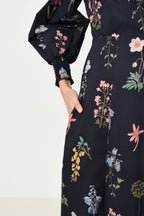 Jessie Flower Press Print Frill Neck Midi Dress
