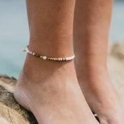 Kauai Puka Shell, Wood & Pearl Anklet