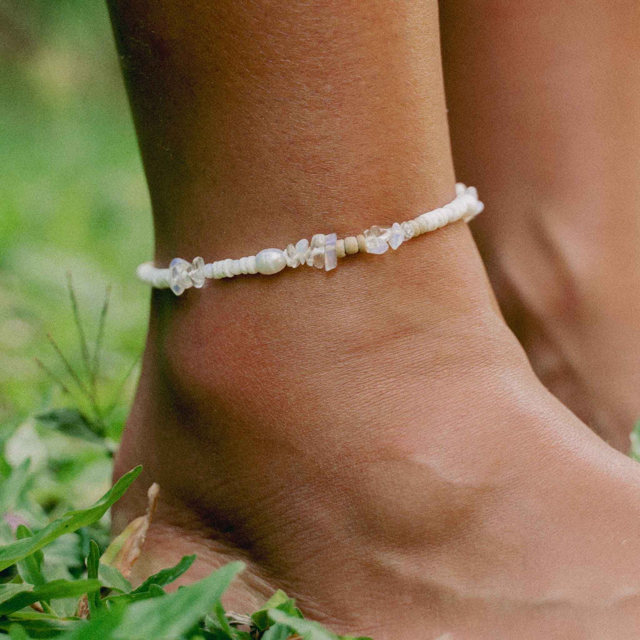 Love is Here Natural Stone, Pearl & Shell Anklet Set