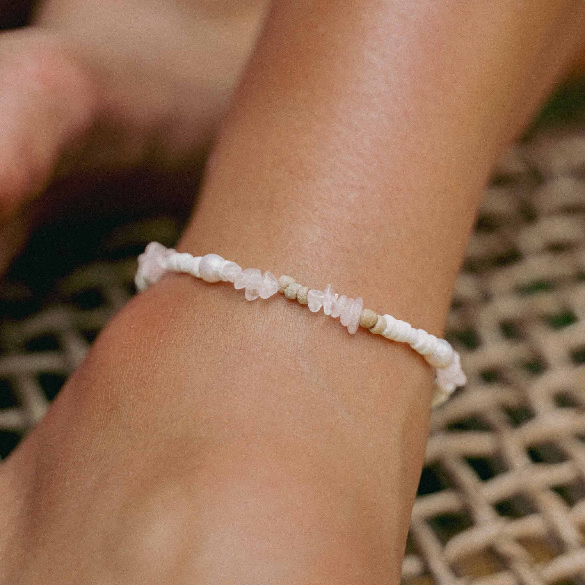 Love is Here Natural Stone, Pearl & Shell Anklet Set