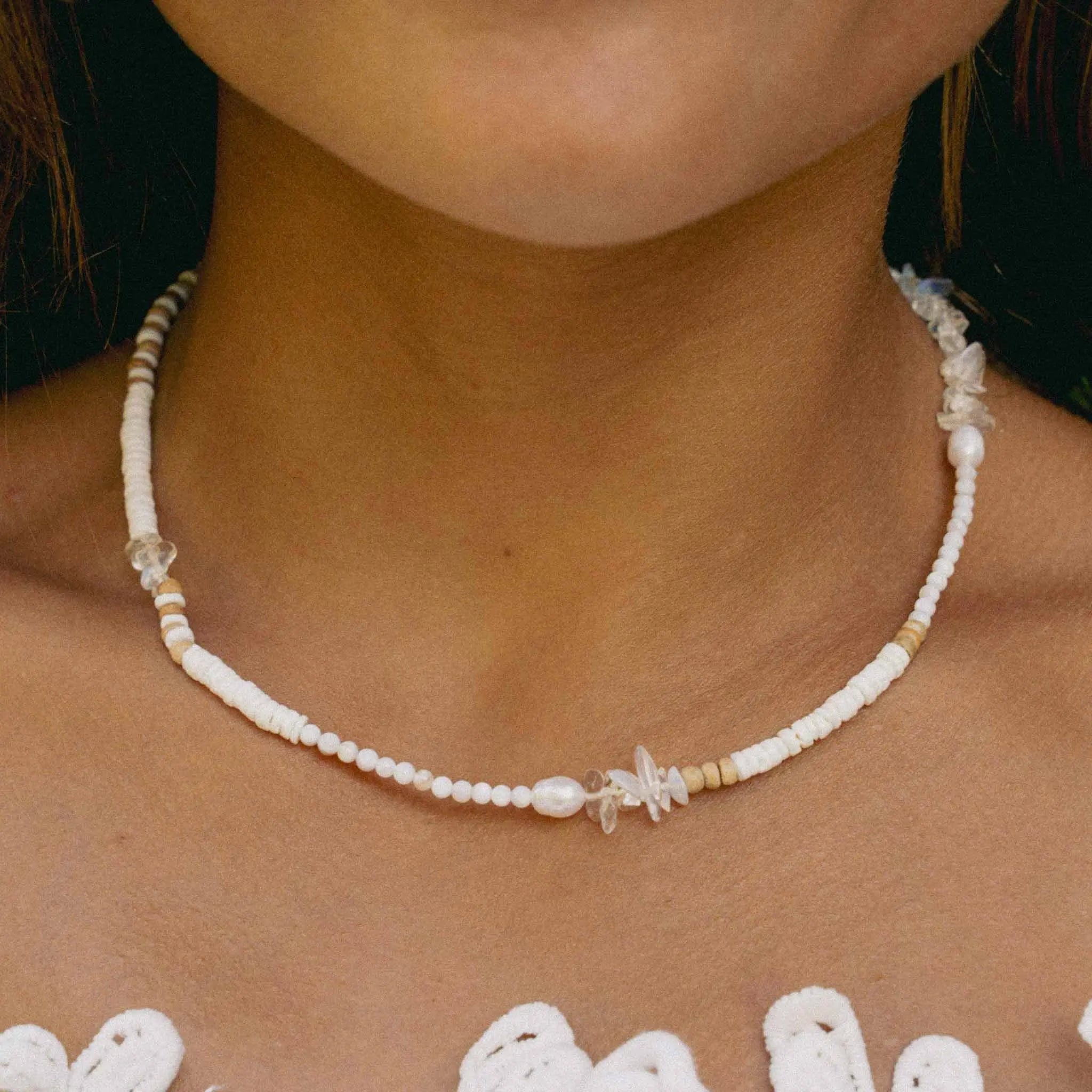 Love is Here Natural Stone, Pearl & Shell Necklace