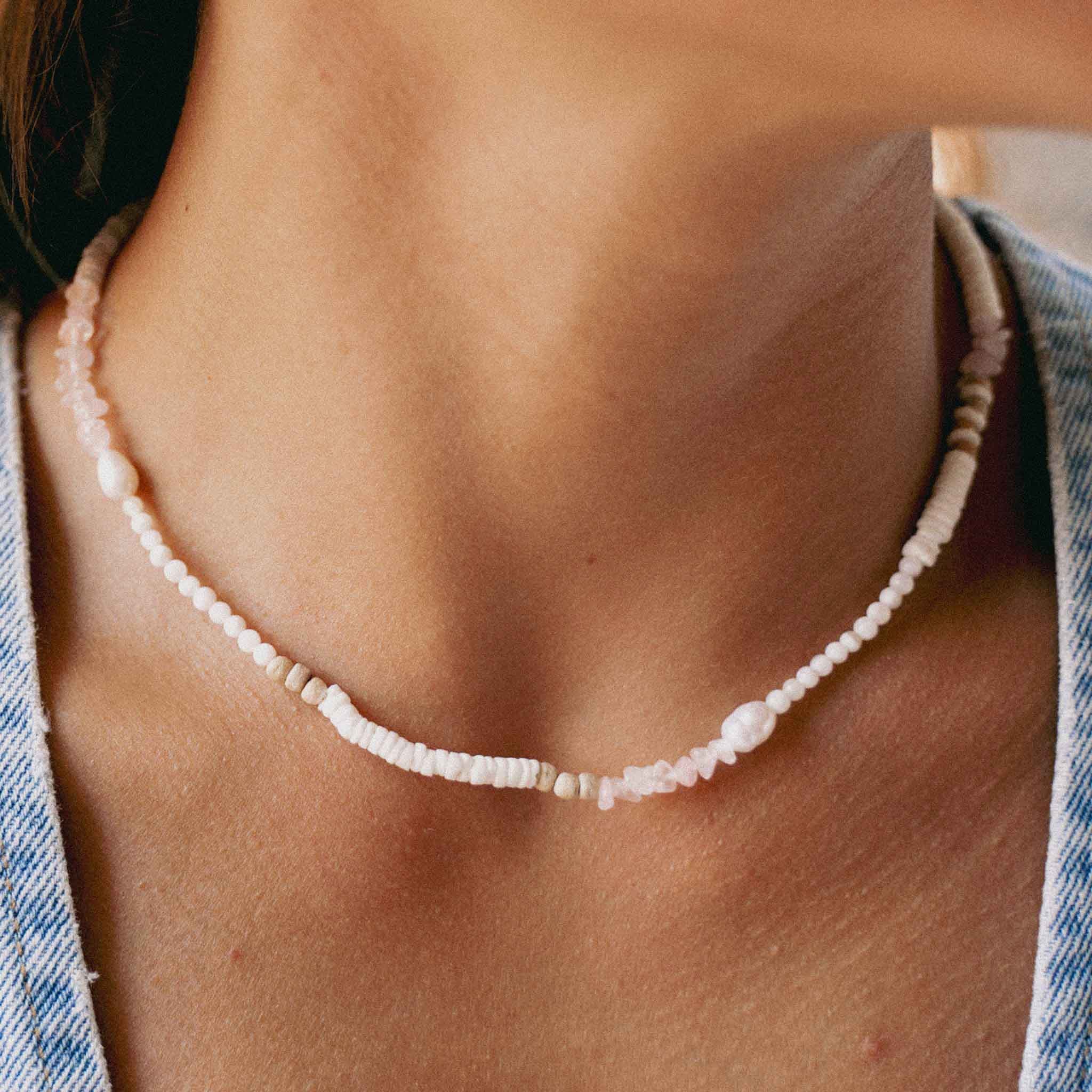 Love is Here Natural Stone, Pearl & Shell Necklace