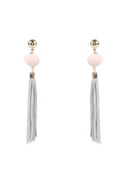 Madison Pink Bead and Grey Tassel Earrings