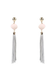 Madison Pink Bead and Grey Tassel Earrings