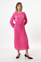 Milene Pleat Long Sleeve Midi Dress - Pink