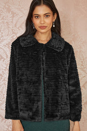 Yumi Black Faux Fur Short Jacket