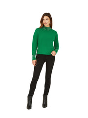 Mela Green Pearl Detail High Neck Jumper