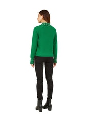 Mela Green Pearl Detail High Neck Jumper