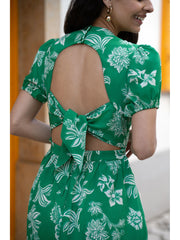 Mela Green Floral Print Skater Dress With Back Tie