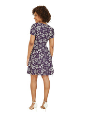 Mela Navy Floral Mini Skater Dress With Tie Front