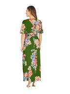 Mela Green Floral Ruched Waist Maxi Dress With Split Hemline