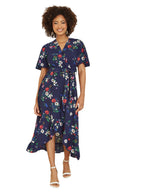 Mela Navy Floral Wrap Dress With Frill Hem