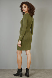 Yumi Green Shimmer Fitted Midi Dress With Button