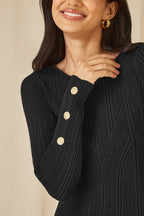 Yumi Black Shimmer Fitted Midi Dress With Button