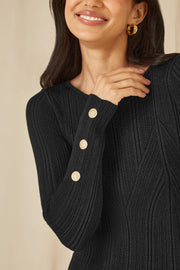 Yumi Black Shimmer Fitted Midi Dress With Button