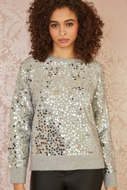 Mela Grey All Over Sequin Relaxed Fit Jumper