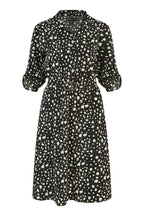 Mela Black Dash Print Skater Dress With Buckle