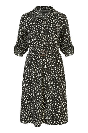 Mela Black Dash Print Skater Dress With Buckle