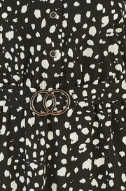 Mela Black Dash Print Skater Dress With Buckle