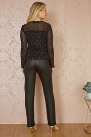 Mela Black Mesh Star Print Long Sleeve Top