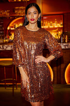 Yumi Gold Sequin Tunic Dress With Balloon Sleeves