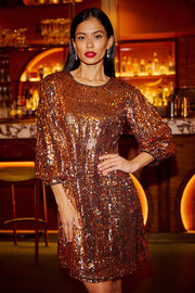 Yumi Gold Sequin Tunic Dress With Balloon Sleeves