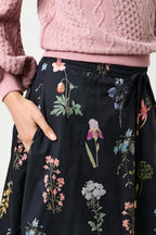 Dixie Flower Press Print Balloon Hem Midi Skirt - Multi