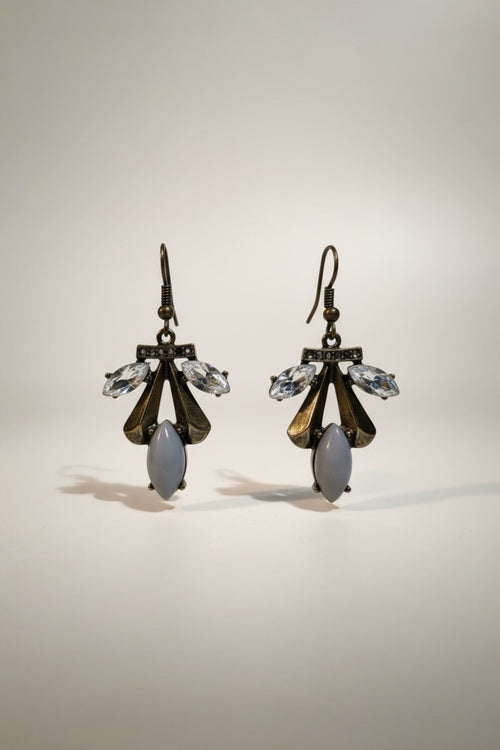 Blue Antique Gold Crystal Drop Earrings