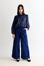 River Babycord Ric Rac Trim Wide Leg Trouser - Navy