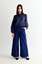 River Babycord Ric Rac Trim Wide Leg Trouser - Navy