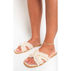 Pearl Decor Fringe Trim Flat Sandals