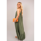Sleeveless Beaded Halter Neck Maxi Dress with Tiered Hem