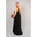 Sleeveless Beaded Halter Neck Maxi Dress with Tiered Hem