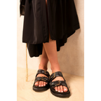 Double Buckle Studded Slip On Sandals