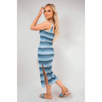 Sleeveless Scoop Neck Bodycon Midi Dress with Zig-Zag Knit Detail