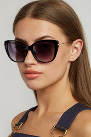 Louche Sam Cat Eye Sunglasses Metal Sides Black