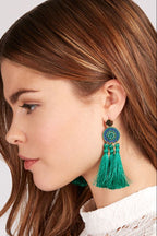 Austen Beaded 3Tassel Earrings - Green