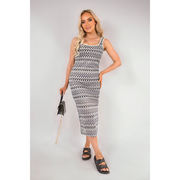 Sleeveless Scoop Neck Bodycon Midi Dress with Zig-Zag Knit Detail