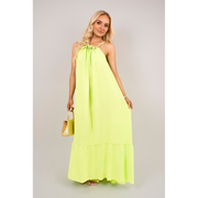 Sleeveless Beaded Halter Neck Maxi Dress with Tiered Hem