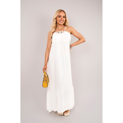 Sleeveless Beaded Halter Neck Maxi Dress with Tiered Hem