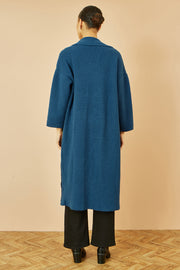 Yumi Teal Knitted Maxi Cardigan With Pockets