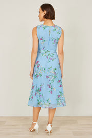 Yumi Blue Floral Print Midi Skater Dress