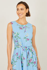 Yumi Blue Floral Print Midi Skater Dress