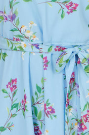 Yumi Blue Floral Print Midi Skater Dress