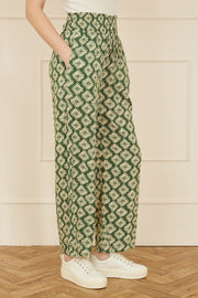 Yumi Green Geo Print Relaxed Fit Trousers