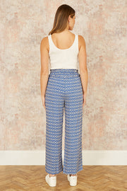 Yumi Blue Geo Print Relaxed Fit Trousers