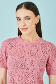 Yumi Pink Cotton Crochet Knitted Top