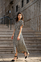 Yumi Black Viscose Midi Shirt Dress With Matching Belt